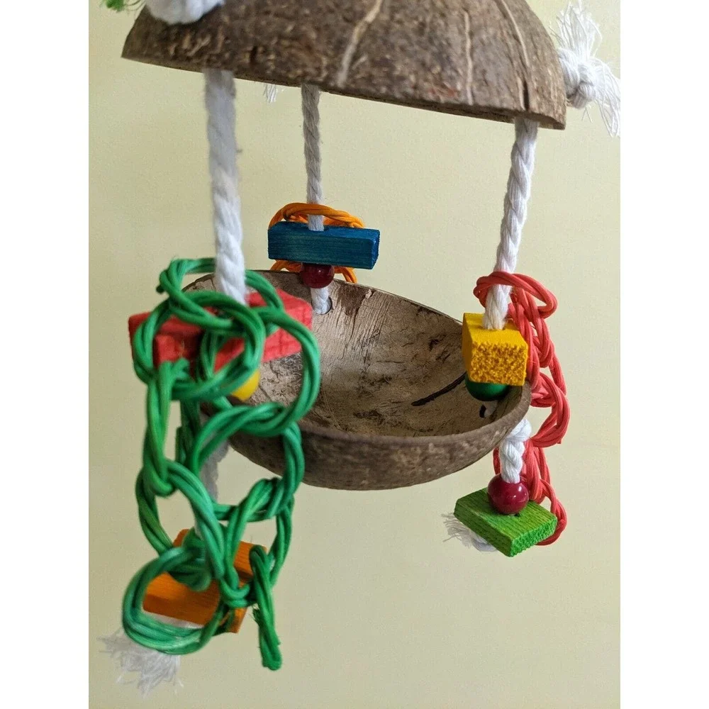 Coconut Hutch Bird Toy Medium to Large Parrot Toy, Shreddable Toy Foraging Toy